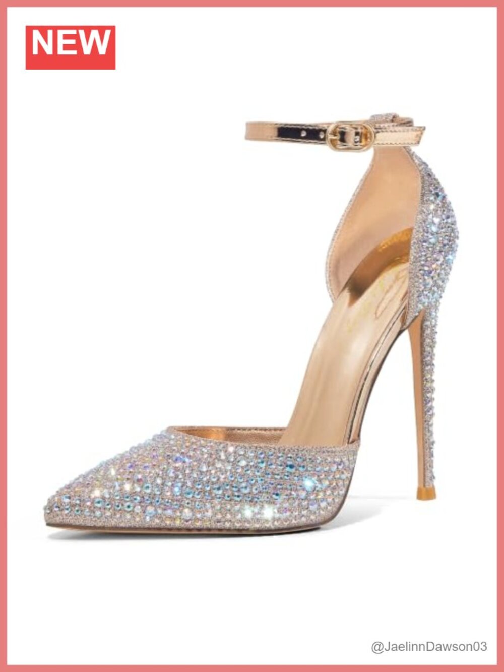 Stiletto Heels Pumps Pointed Toe Rhinestone Ankle Strap